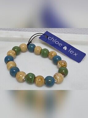 chloe & lex Multicolor Ceramic Bead Bracelet - Blue, Green, Cream